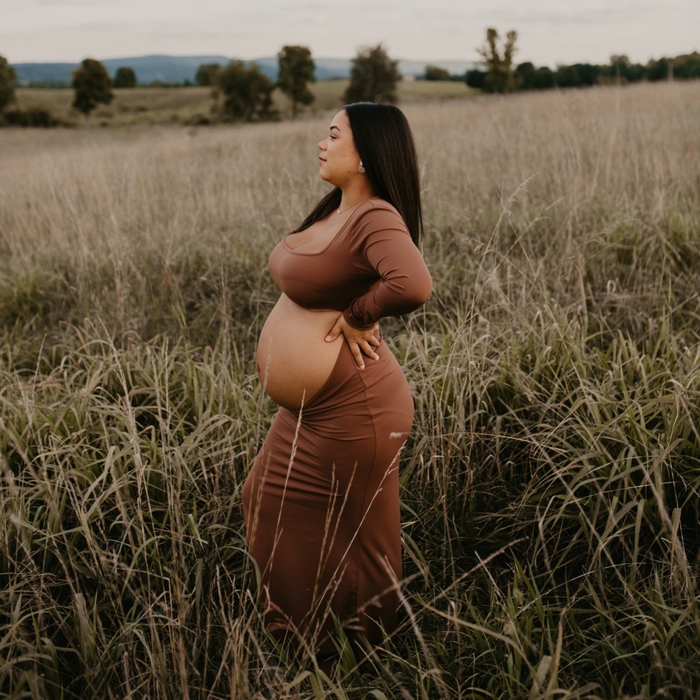 Brown Cutout Dress for Maternity Photoshoot
